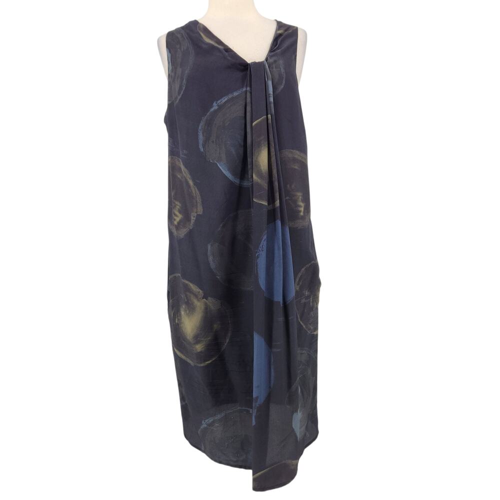 Hache Sleeveless Draped Silk Dress Abstract Painterly Circle Print
